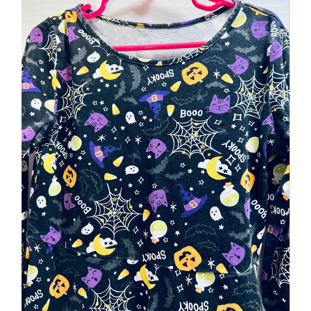 Girls Black Halloween Dress.  Sz 7/8.  Long Sleeve Halloween Graphics - Picture 2 of 5